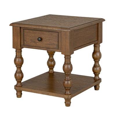 ROME + OAK Stratford Curved Leg End Table with Drawer and Shelf, Dark Brown Oak