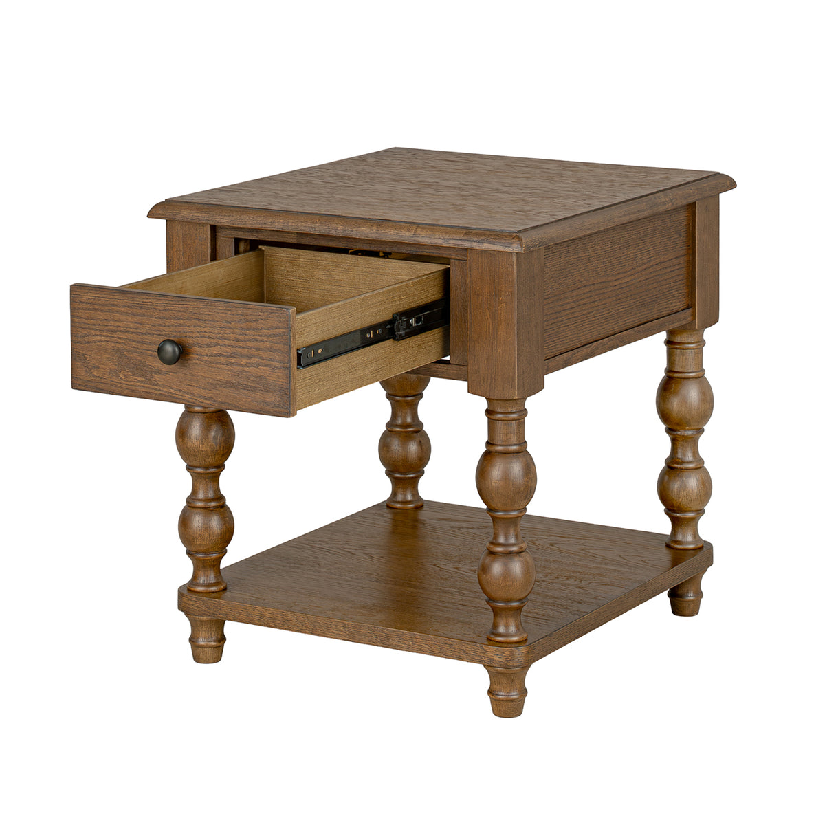ROME + OAK Stratford Curved Leg End Table with Drawer and Shelf, Dark Brown Oak