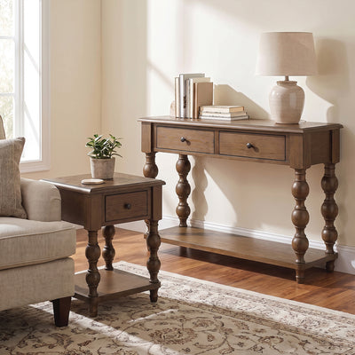 ROME + OAK Stratford Curved Leg End Table with Drawer and Shelf, Dark Brown Oak