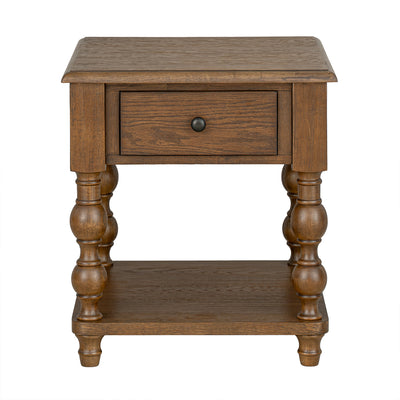 ROME + OAK Stratford Curved Leg End Table with Drawer and Shelf, Dark Brown Oak