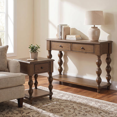 ROME + OAK Stratford Curved Leg Console Table with 2 Drawers, Dark Brown Oak
