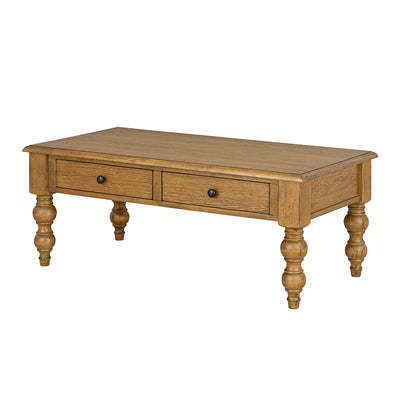 ROME + OAK Stratford Rectangular Wood Cocktail Table w/ Drawers, Natural Oak