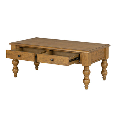 ROME + OAK Stratford Rectangular Wood Cocktail Table w/ Drawers, Natural Oak
