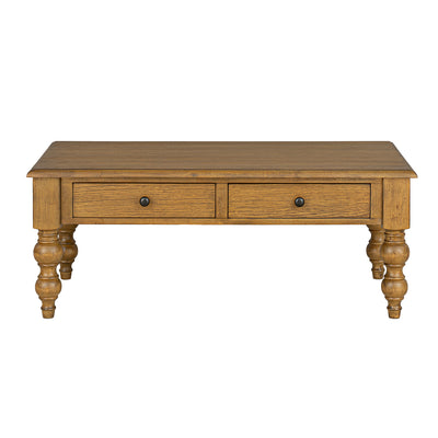 ROME + OAK Stratford Rectangular Wood Cocktail Table w/ Drawers, Natural Oak