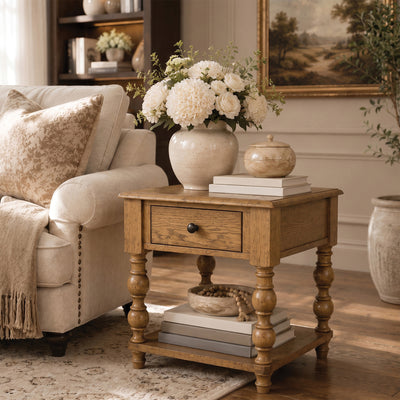 ROME + OAK Stratford Square Wood Coffee Table with Drawers, Natural Oak