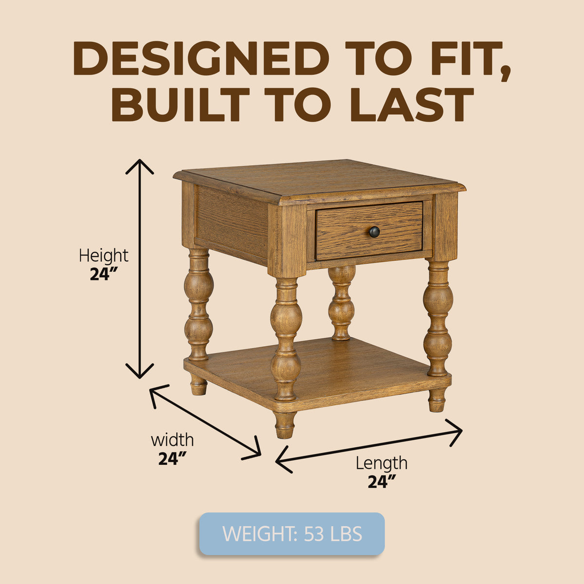 ROME + OAK Stratford Square Wood Coffee Table with Drawers, Natural Oak