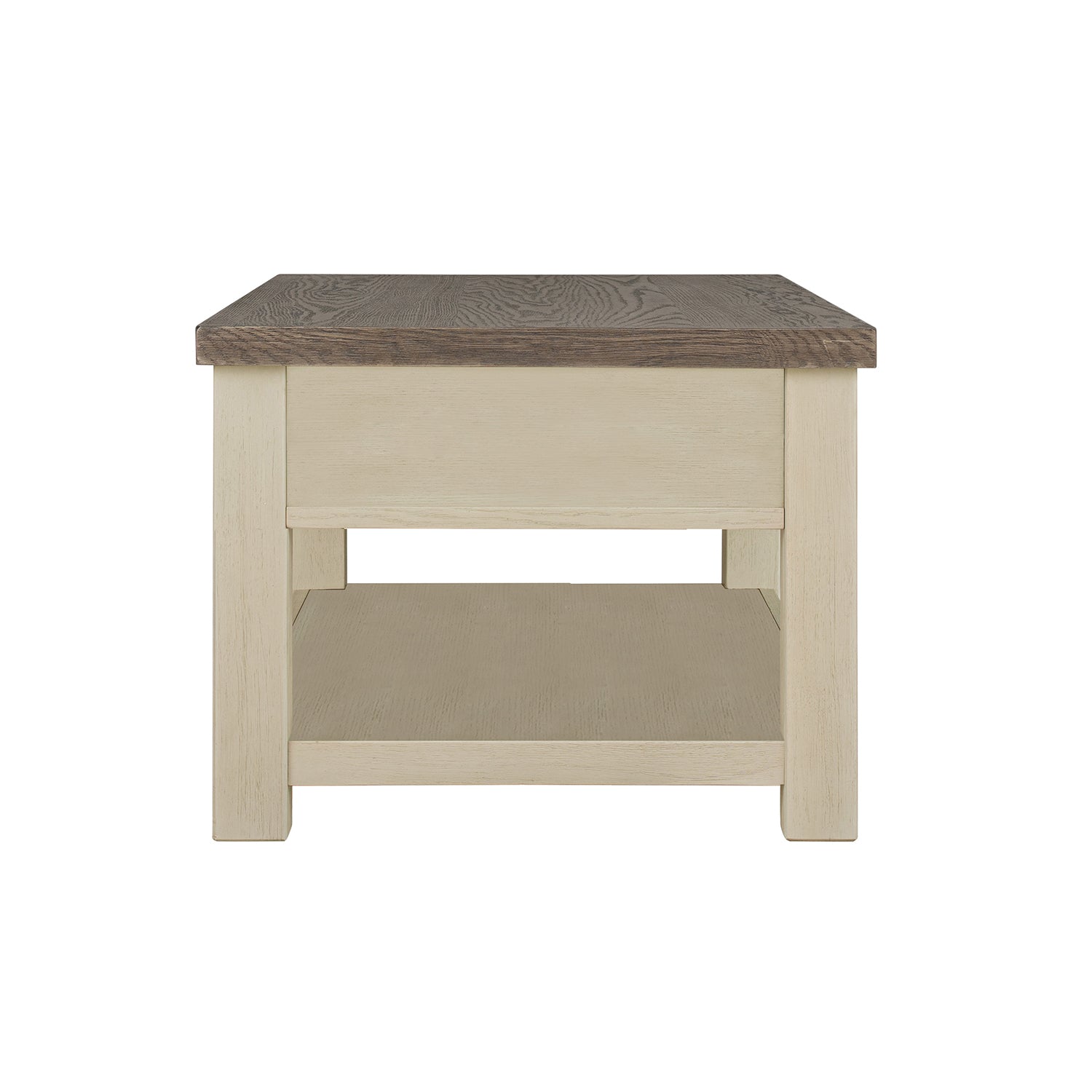 ROME + OAK Tate Farmhouse Wood Cocktail Table with Shelf, Weather Brown & Cream