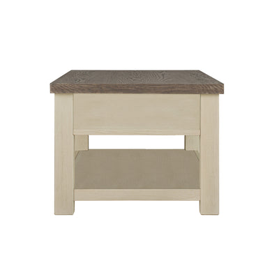 ROME + OAK Tate Farmhouse Wood Cocktail Table with Shelf, Weather Brown & Cream