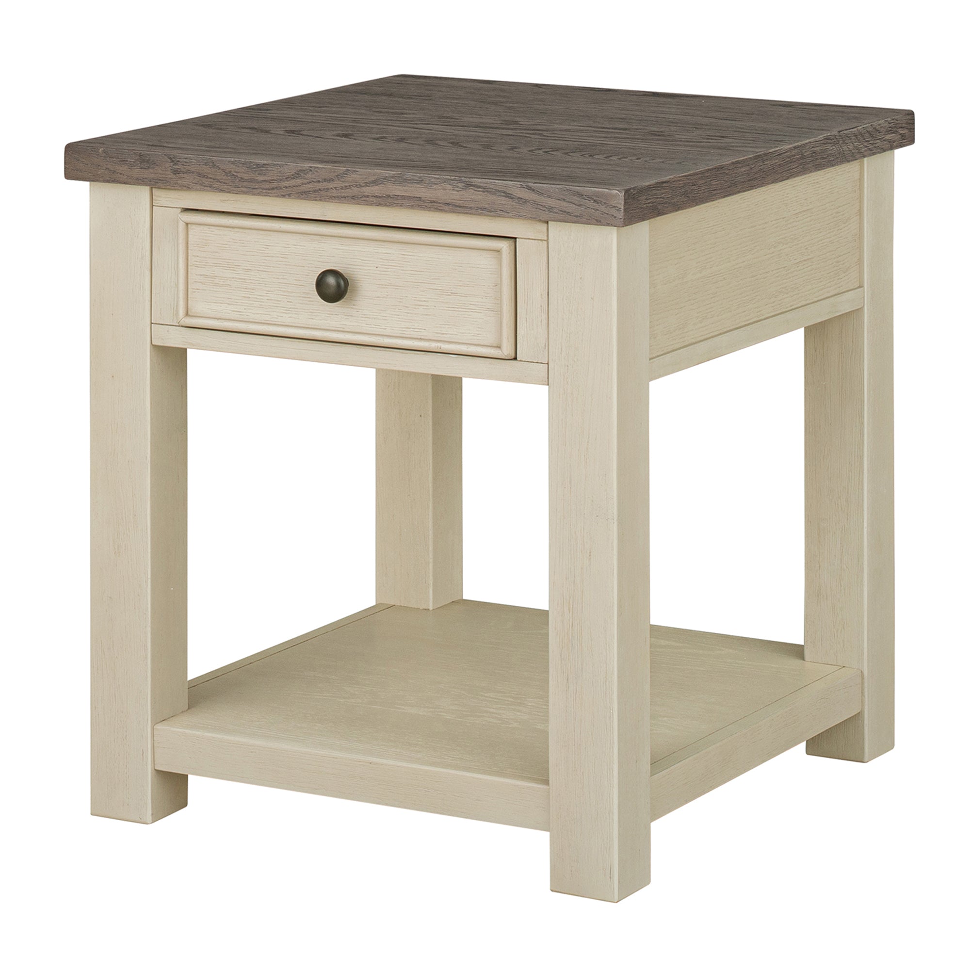 ROME + OAK Tate Farmhouse Wood End Table with Drawer, Weathered Brown and Cream - VMInnovations