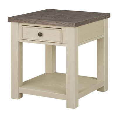 ROME + OAK Tate Farmhouse Wood End Table with Drawer, Weathered Brown and Cream
