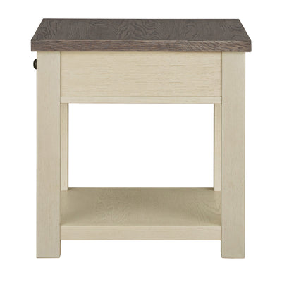 ROME + OAK Tate Farmhouse Wood End Table with Drawer, Weathered Brown and Cream