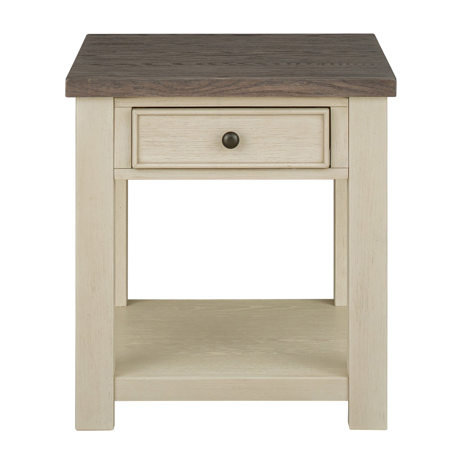 ROME + OAK Tate Farmhouse Wood End Table with Drawer, Weathered Brown and Cream