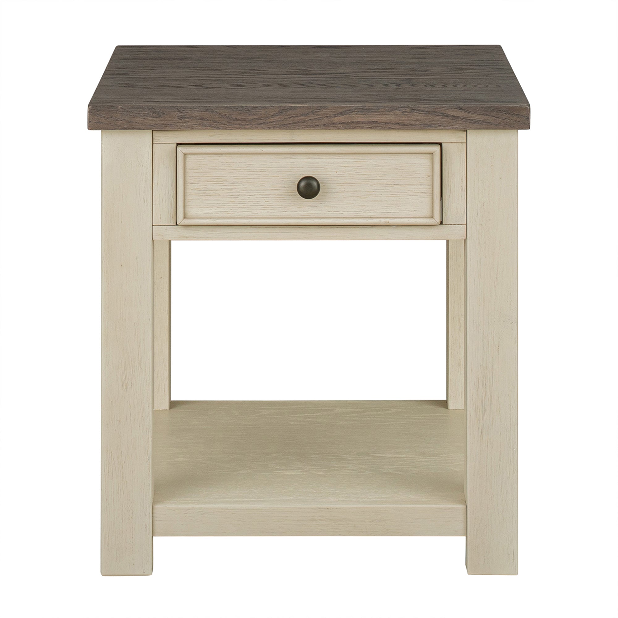ROME + OAK Tate Farmhouse Wood End Table with Drawer, Weathered Brown and Cream - VMInnovations
