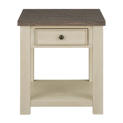 ROME + OAK Tate Farmhouse Wood End Table with Drawer, Weathered Brown and Cream