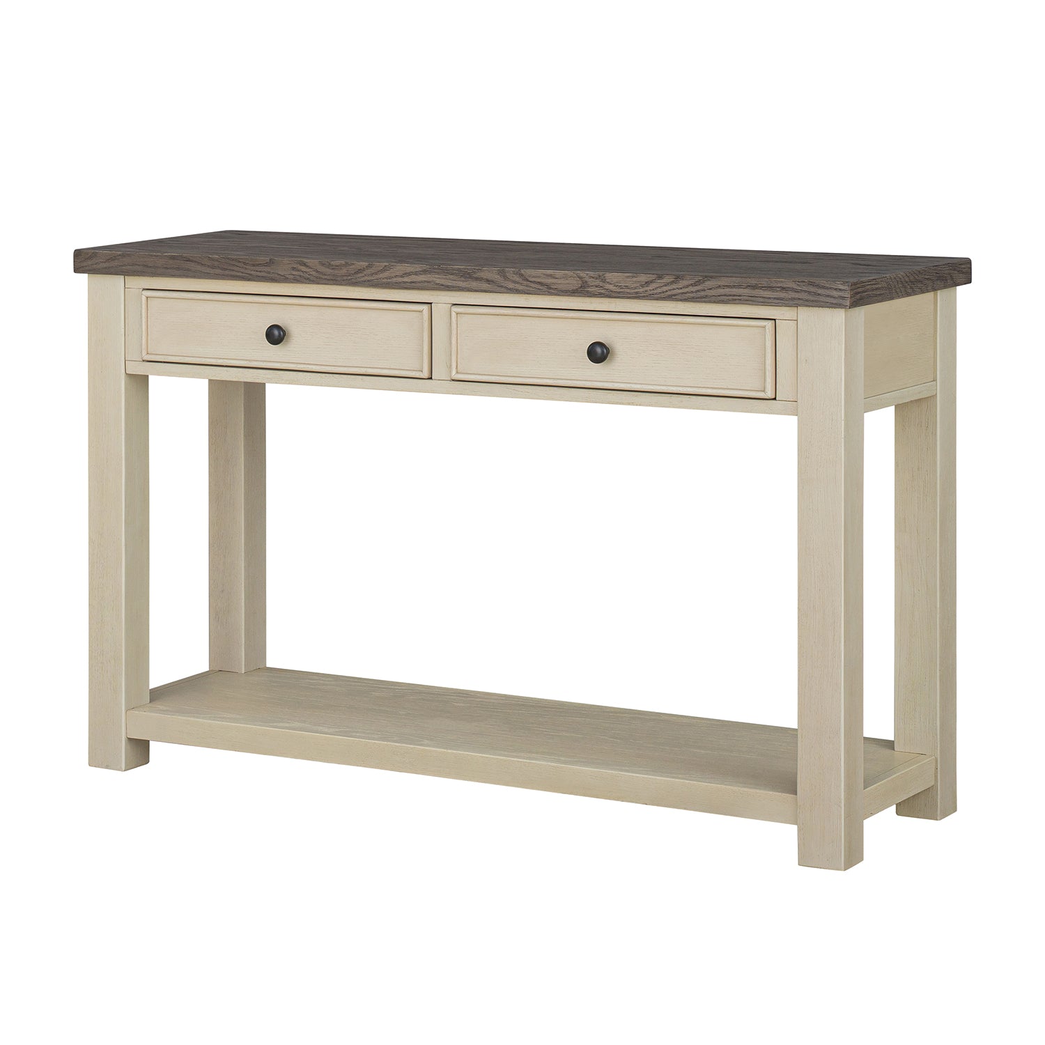 ROME + OAK Tate Farmhouse Wooden Console Table, Accent Furniture, Brown & Cream