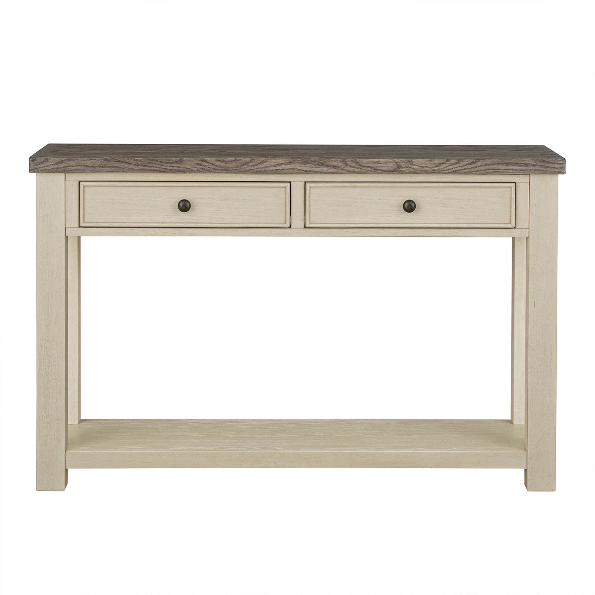ROME + OAK Tate Farmhouse Wooden Console Table, Accent Furniture, Brown & Cream