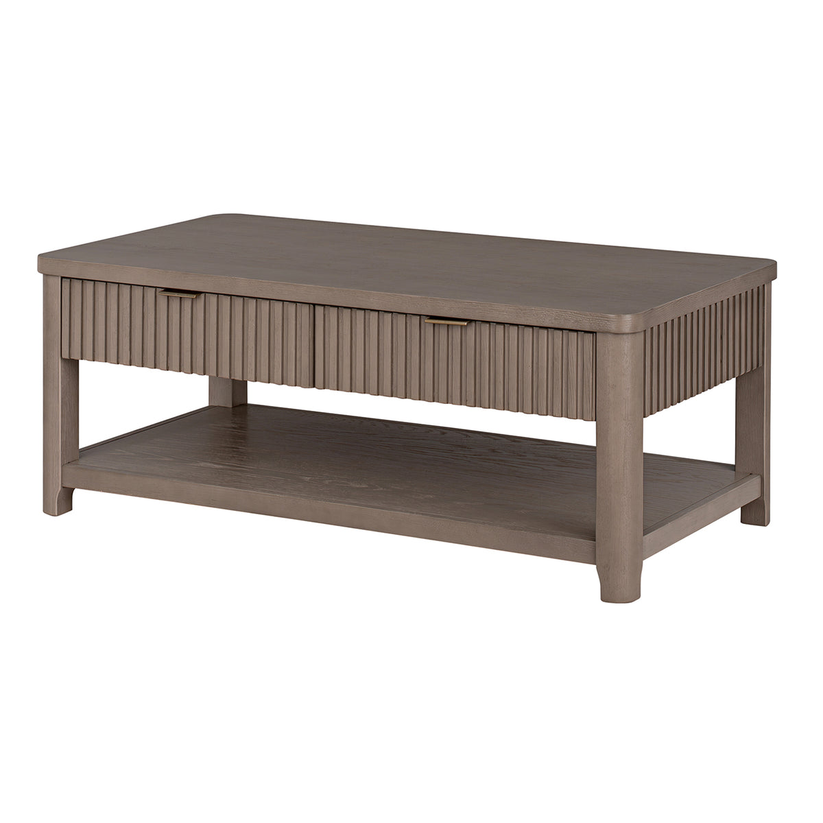 ROME + OAK Hathaway Fluted Wood Coffee Table w/ Drawers and Shelf, Rustic Beige