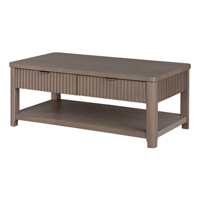 ROME + OAK Hathaway Fluted Wood Coffee Table w/ Drawers and Shelf, Rustic Beige