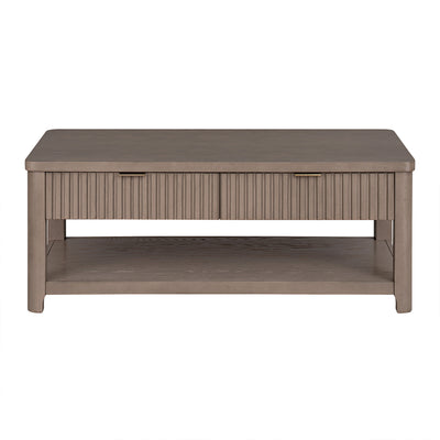 ROME + OAK Hathaway Fluted Wood Coffee Table w/ Drawers and Shelf, Rustic Beige