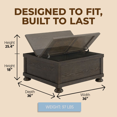 ROME + OAK Stratford Storage Cocktail Table with Manual Lift Top, Walnut Oak