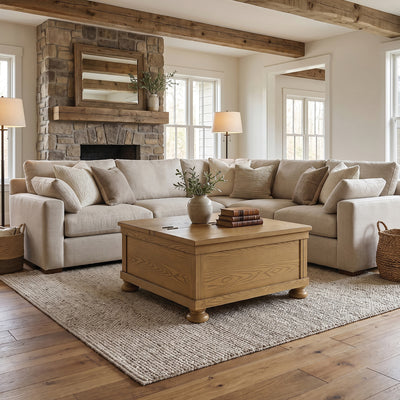 ROME + OAK Stratford Storage Cocktail Table with Manual Lift Top, Natural Oak - VMInnovations