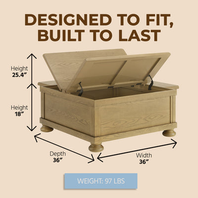 ROME + OAK Stratford Storage Cocktail Table with Manual Lift Top, Natural Oak