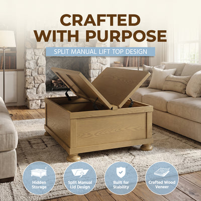 ROME + OAK Stratford Storage Cocktail Table with Manual Lift Top, Natural Oak