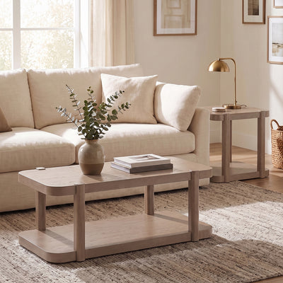 ROME + OAK Coriles Cocktail Table Wood Rectangle Furniture w/ Shelf, Light Beige