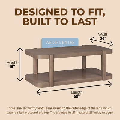 ROME + OAK Coriles Cocktail Table Wood Rectangle Furniture w/ Shelf, Light Beige