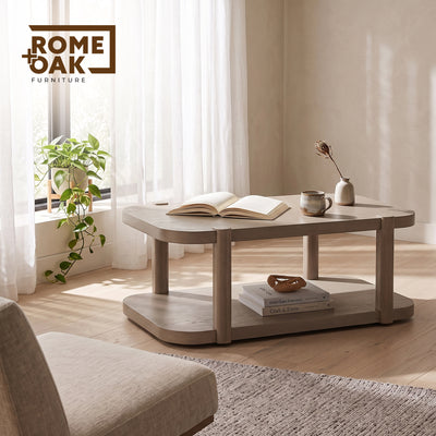 ROME + OAK Coriles Cocktail Table Wood Rectangle Furniture w/ Shelf, Light Beige