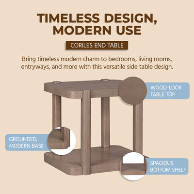 ROME + OAK Coriles End Table, Wood Home Accent Furniture with Shelf, Light Beige