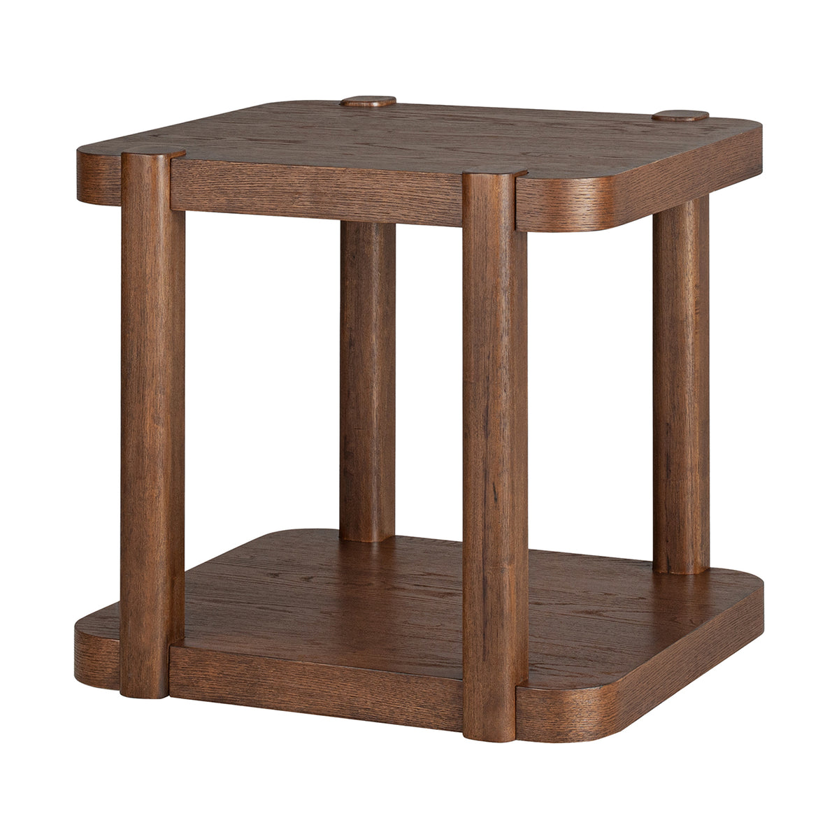 ROME + OAK Coriles End Table, Wood Home Accent Furniture with Shelf, Walnut