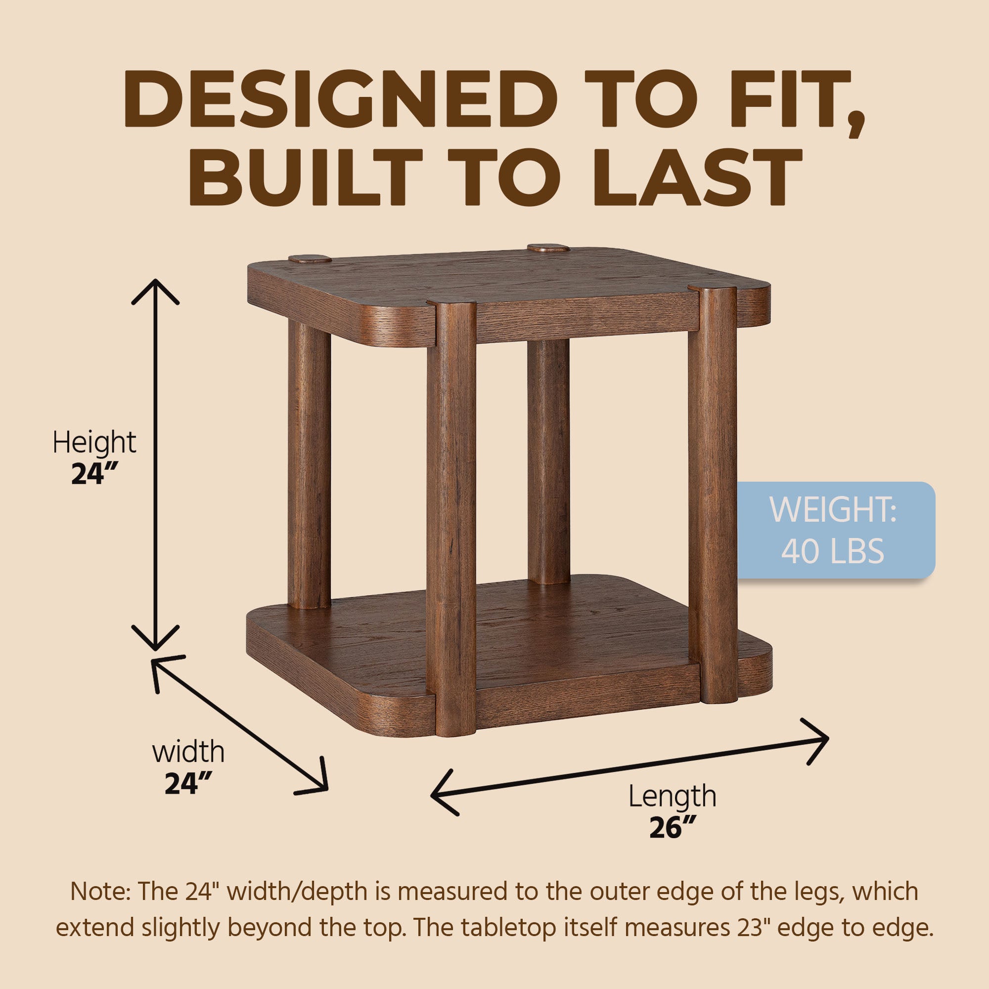 ROME + OAK Coriles End Table, Wood Home Accent Furniture with Shelf, Walnut