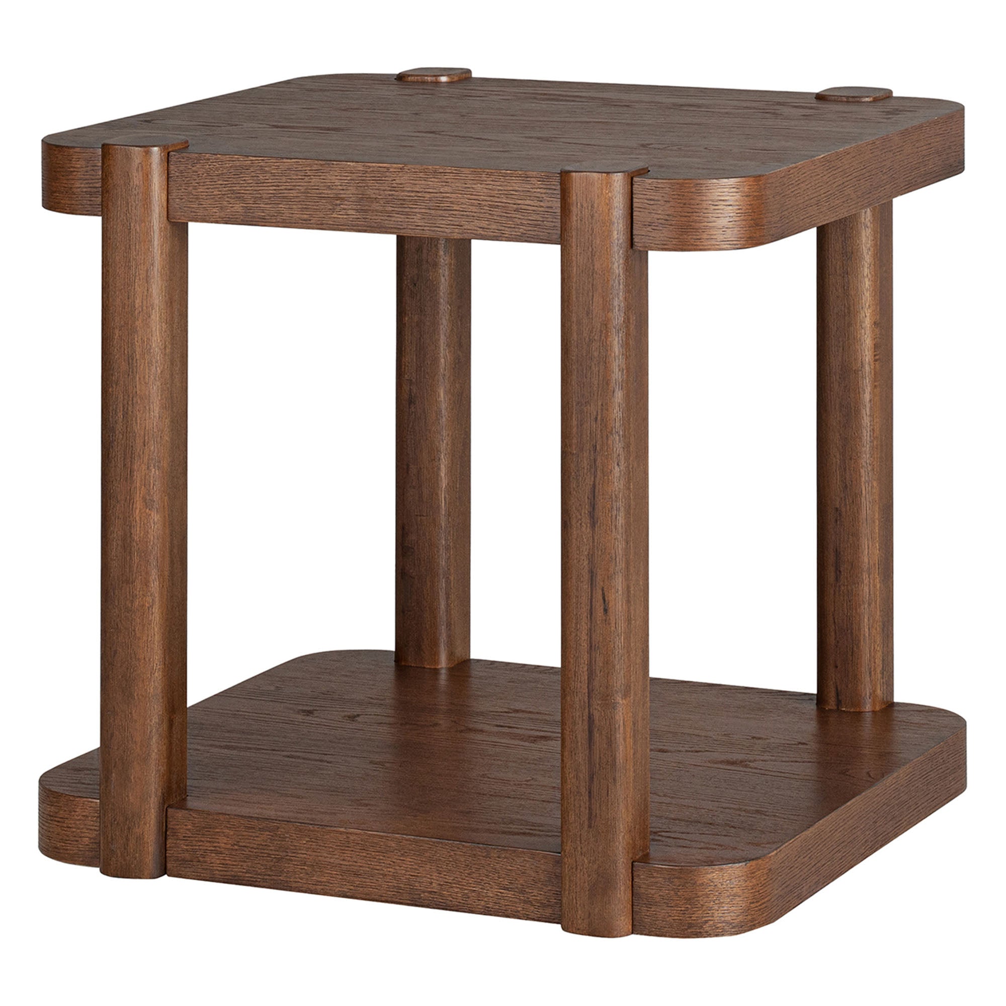 ROME + OAK Coriles End Table, Wood Home Accent Furniture with Shelf, Walnut