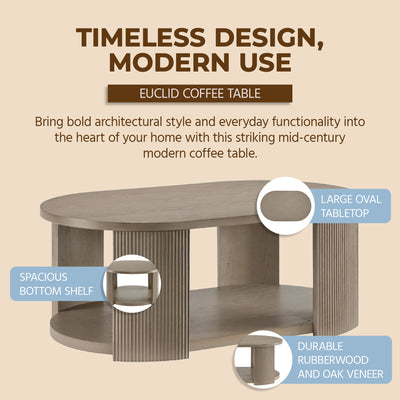 ROME + OAK Euclid Coffee Table, Rustic Wood Living Room Centerpiece, Beige