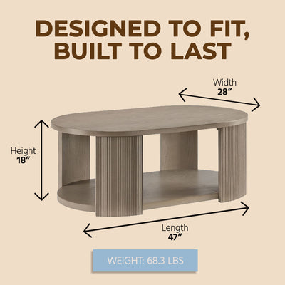 ROME + OAK Euclid Coffee Table, Rustic Wood Living Room Centerpiece, Beige