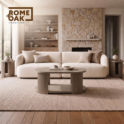 ROME + OAK Euclid Coffee Table, Rustic Wood Living Room Centerpiece, Beige