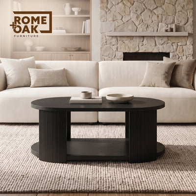 ROME + OAK Euclid Coffee Table, Rustic Wood Living Room Centerpiece, Black