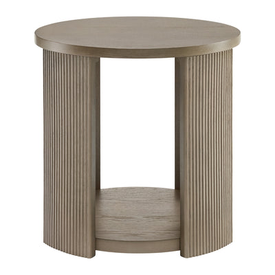 ROME + OAK Euclid Round End Table, Wood Home Accent Furniture with Shelf, Beige