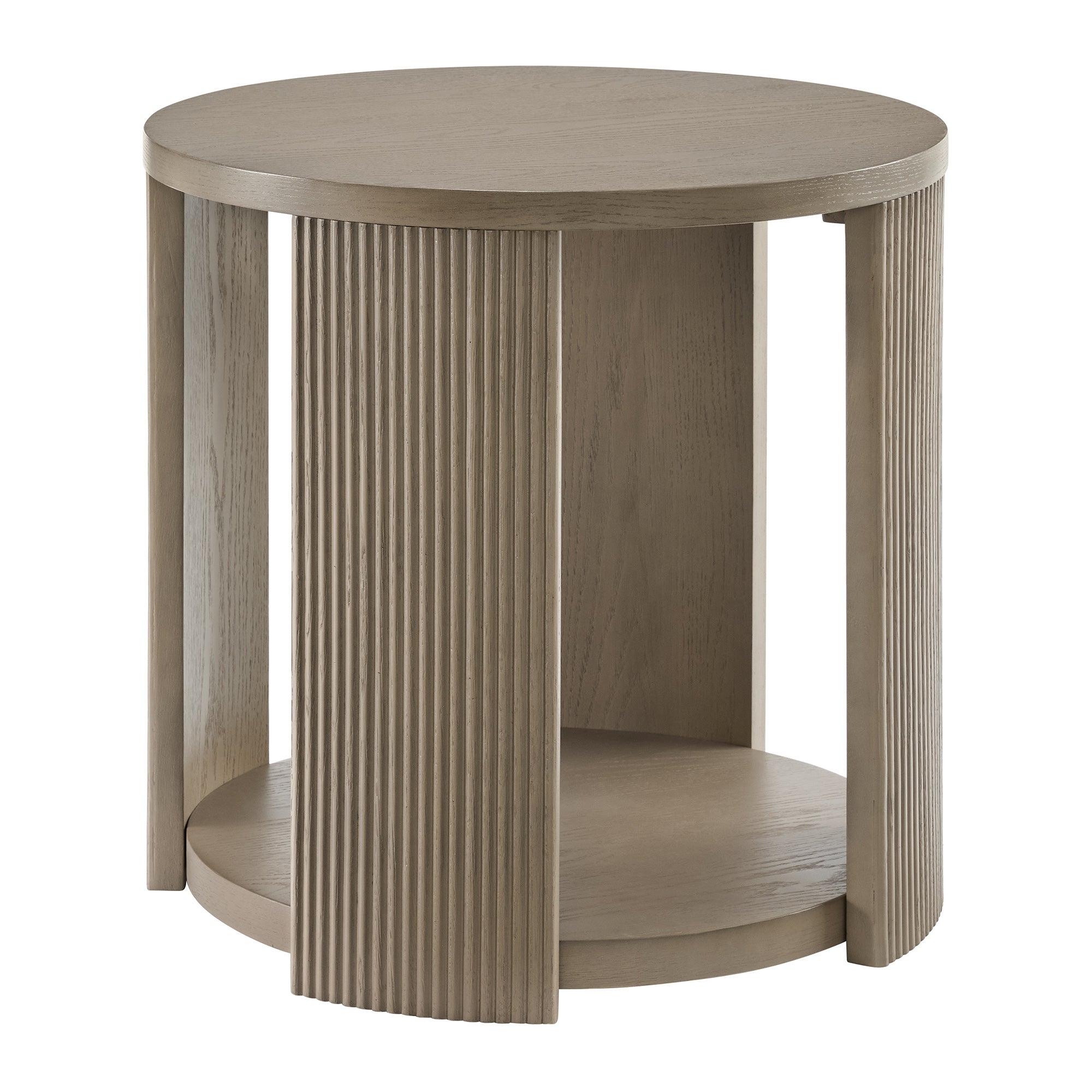 ROME + OAK Euclid Round End Table, Wood Home Accent Furniture with Shelf, Beige
