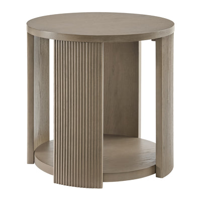 ROME + OAK Euclid Round End Table, Wood Home Accent Furniture with Shelf, Beige