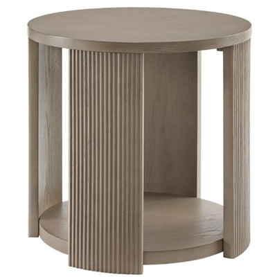 ROME + OAK Euclid Round End Table, Wood Home Accent Furniture with Shelf, Beige