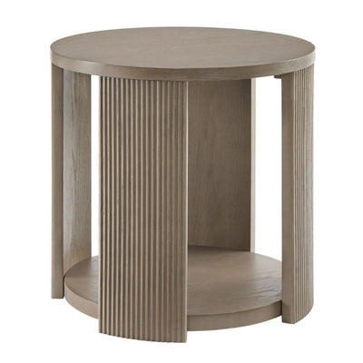 ROME + OAK Euclid Round End Table, Wood Home Accent Furniture with Shelf, Beige (Open Box)