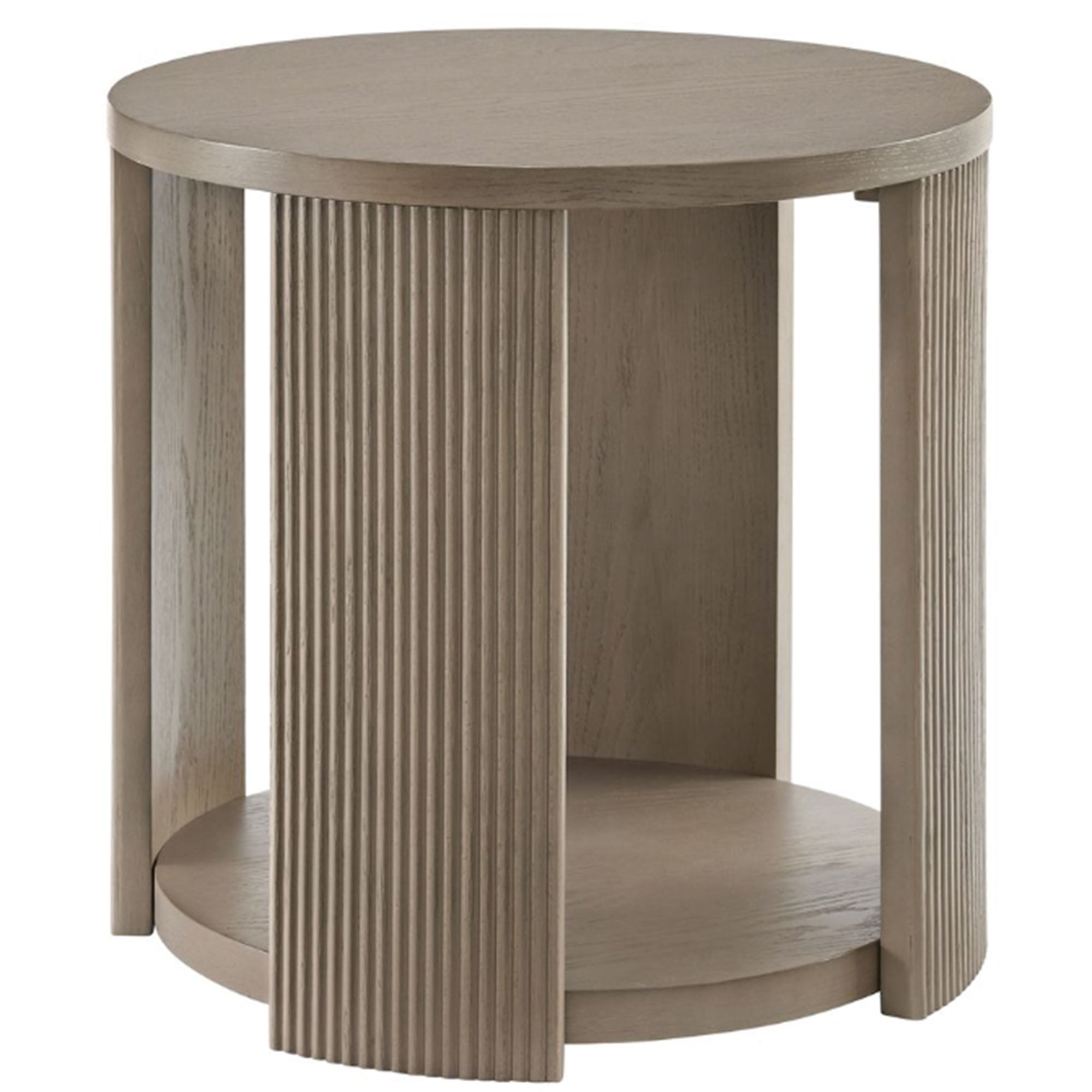 ROME + OAK Euclid Round End Table, Wood Home Accent Furniture with Shelf, Beige
