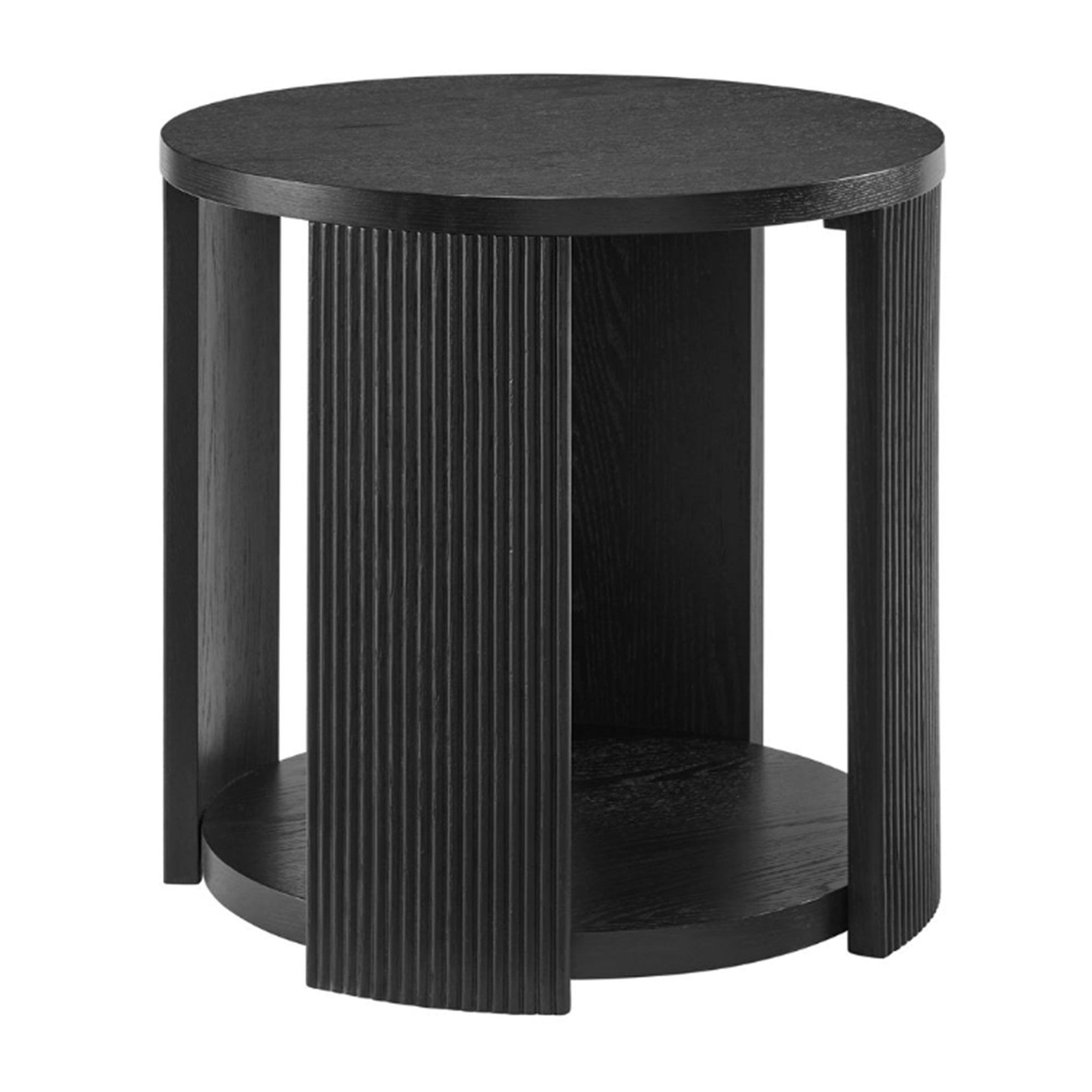 ROME + OAK Euclid Round End Table, Wood Home Accent Furniture with Shelf, Black