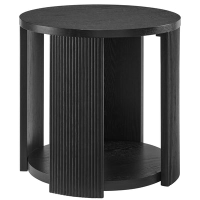 ROME + OAK Euclid Round End Table, Wood Home Accent Furniture with Shelf, Black