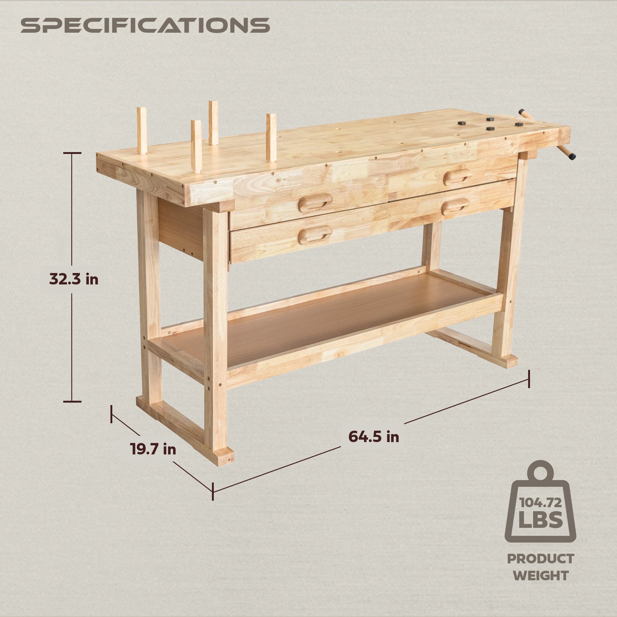 Olympia Tools 60" Rubber Hardwood Workbench, 4 Drawers, 450 lbs Cap (For Parts)