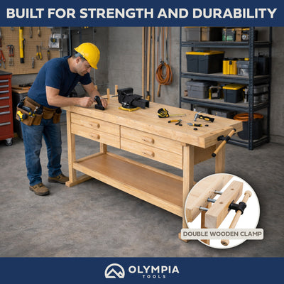 Olympia Tools 60" Rubber Hardwood Workbench, 4 Drawers, 450 lbs Cap (For Parts) - VMInnovations