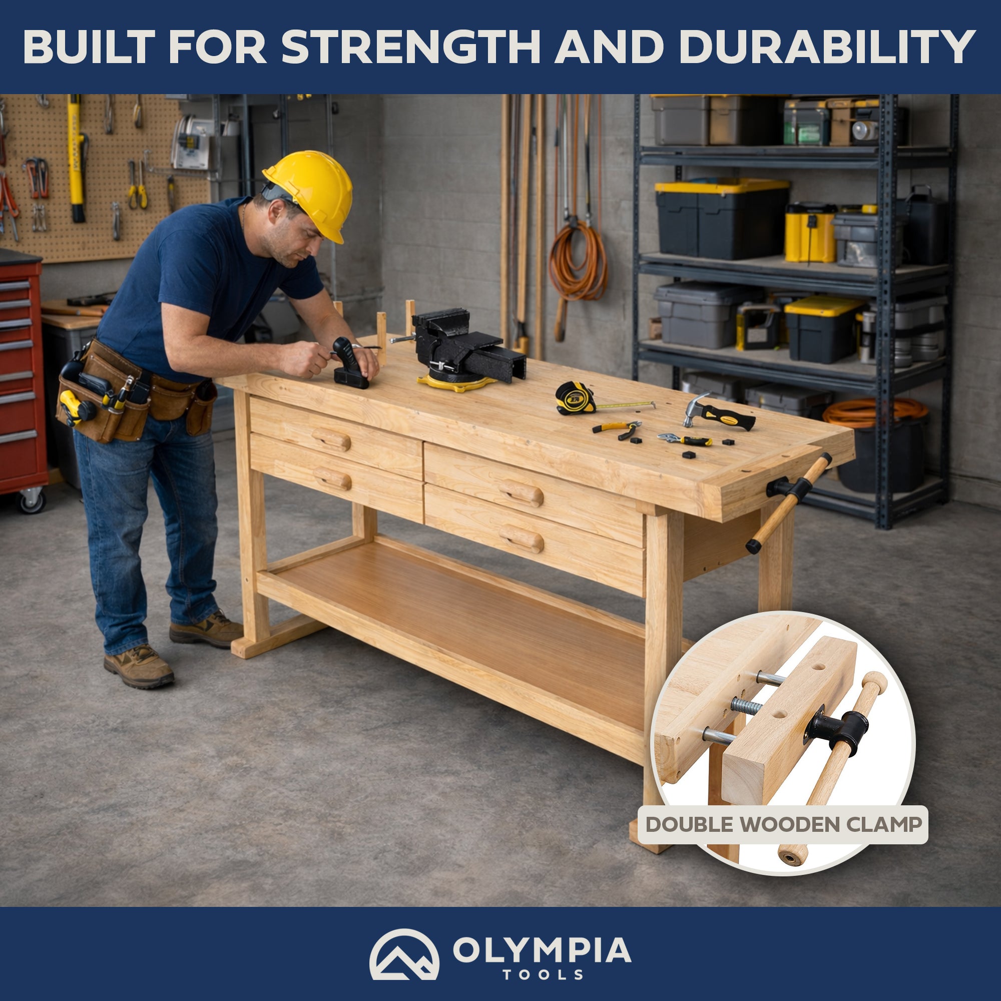 Olympia Tools 60" Rubber Hardwood Workbench, 4 Drawers, 450 lbs Cap (For Parts)