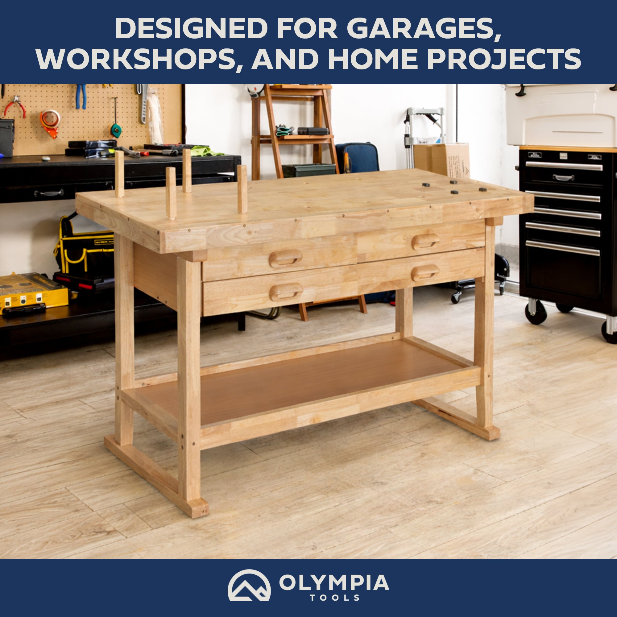 Olympia Tools 60" Rubber Hardwood Workbench, 4 Drawers (Open Box)